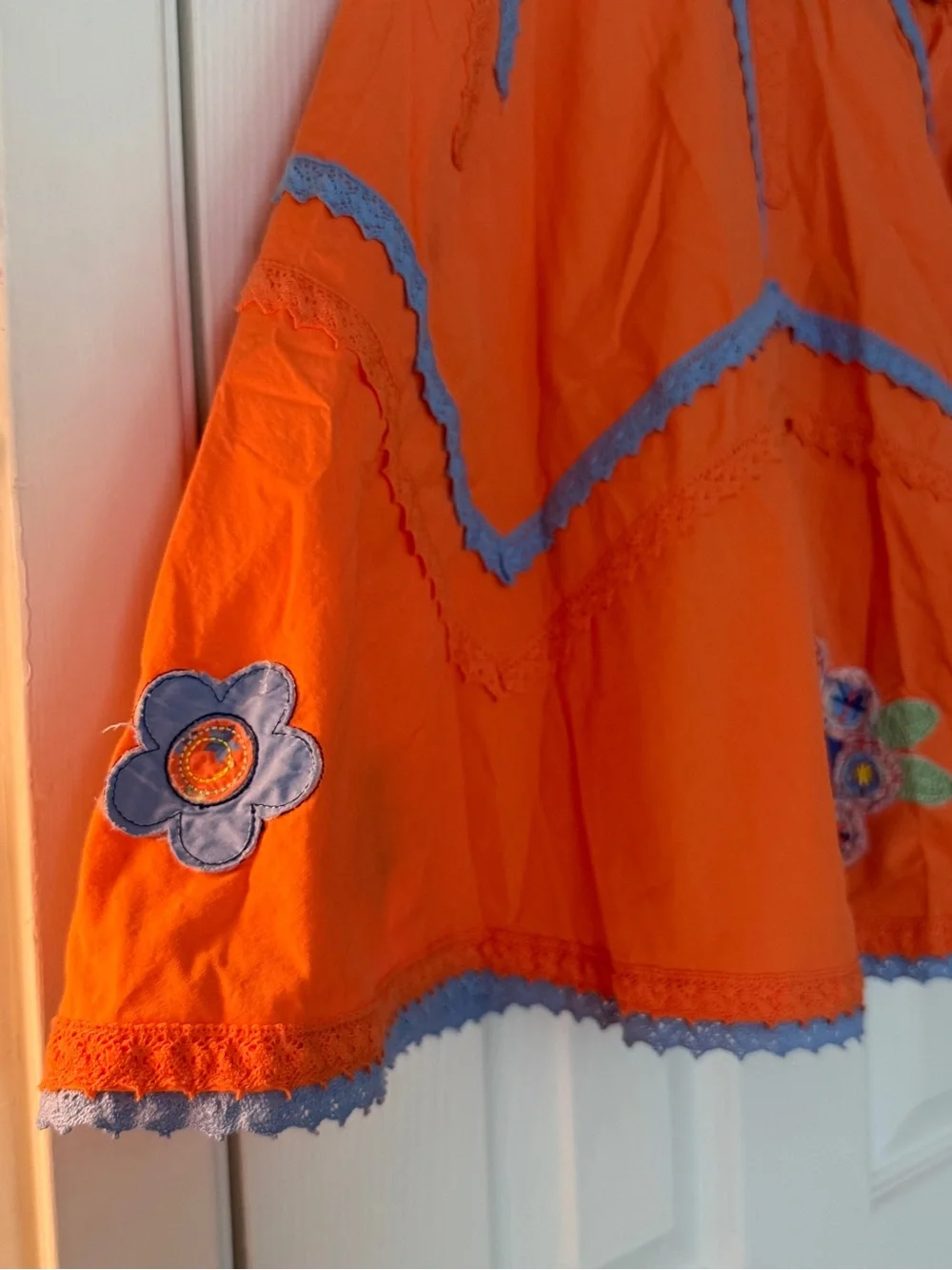 Bright Orange Embroidered Flared Skirt